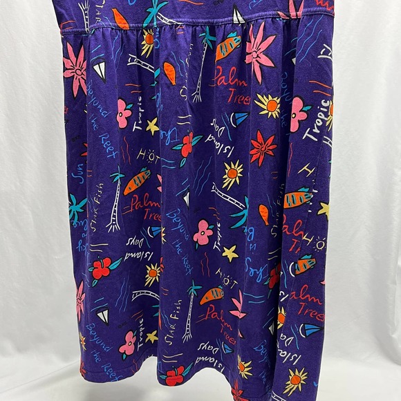 Vintage Down Under Palm Tree Midi Dress Women's Size Small Purple Tropical Print - Picture 3 of 8